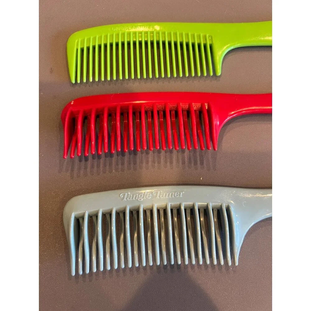 Lot of 3 Vintage‎ Plastic Hair Combs Tangle Tamer & Wet Hair Comb Retro Haircare